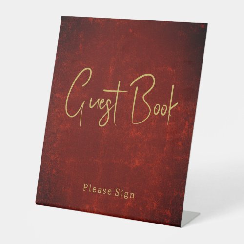 Elegant Red Texture Gold Christmas Sign Guest Book