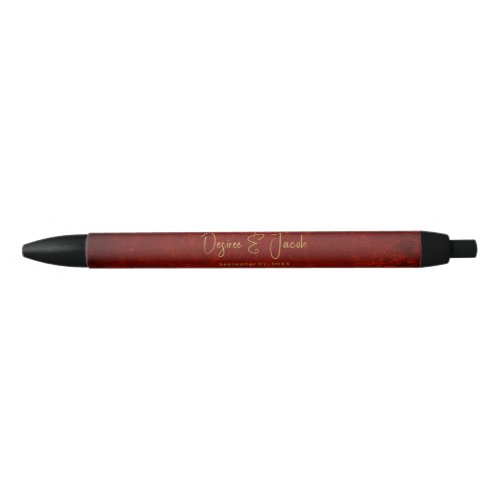 Elegant Red Texture Gold Country Rustic Christmas Black Ink Pen