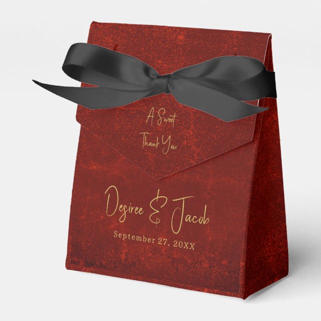 Elegant Red Texture Gold Country Rustic Christmas Favor Boxes (Front Side)