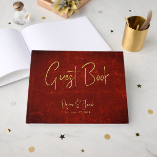 Elegant Red Texture Gold Country Rustic Christmas Guest Book
