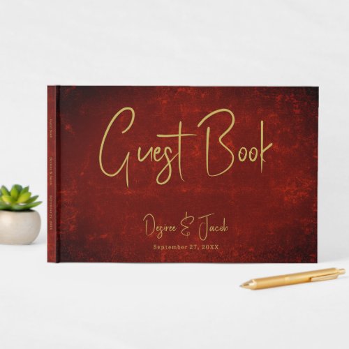 Elegant Red Texture Gold Country Rustic Christmas Guest Book