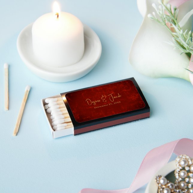 Elegant Red Texture Gold Country Rustic Christmas Matchboxes (Insitu)