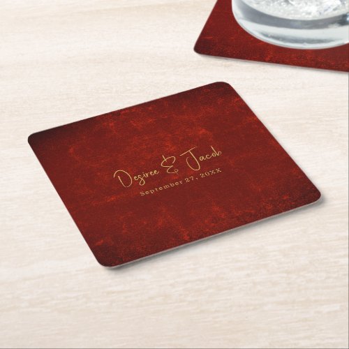 Elegant Red Texture Gold Country Rustic Christmas Square Paper Coaster