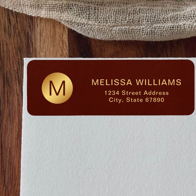 Elegant Red Texture & Gold Initial Return Address Label (Creator Uploaded)