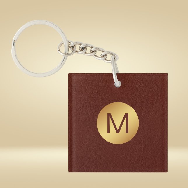 Elegant Red Texture & Gold Monogram Initial  Keychain (Creator Uploaded)