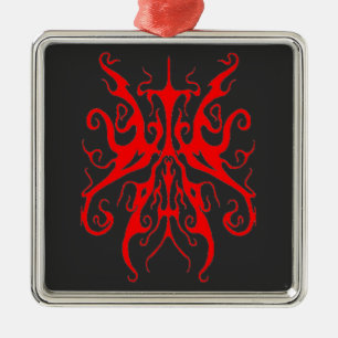 Elegant Red Tribal Mask Abstract Design Metal Ornament
