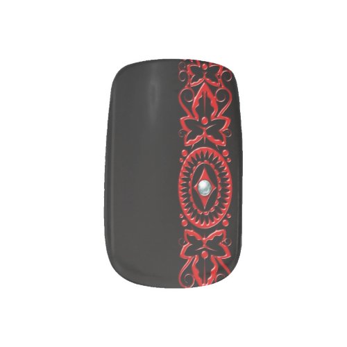 Elegant Red Trim Goth Minx Nail Art