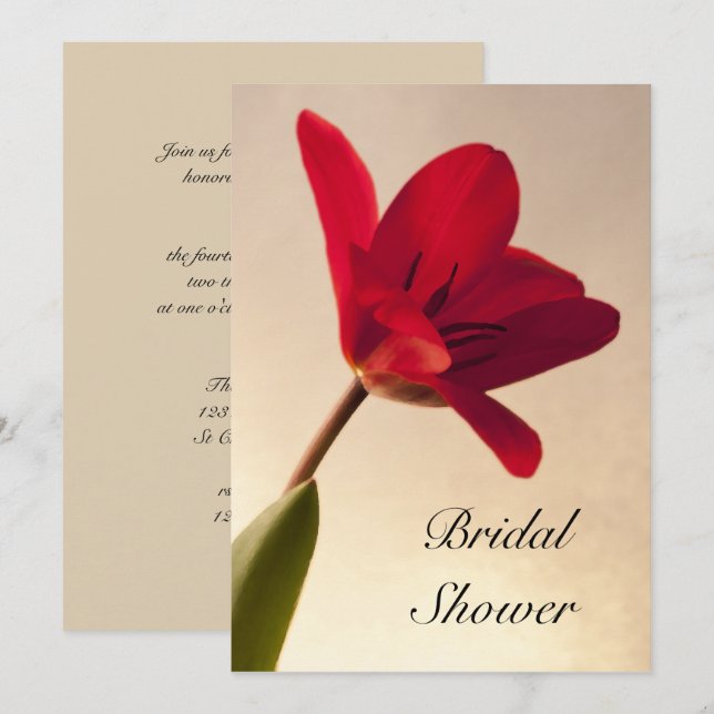 Elegant Red Tulip Bridal Shower Invitation (Front/Back)