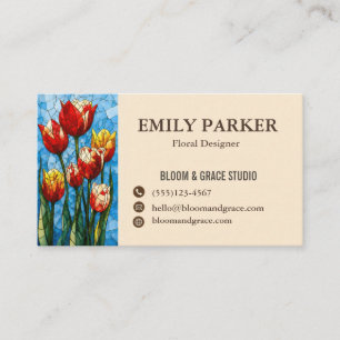 Elegant Red Tulip Floral Business Card