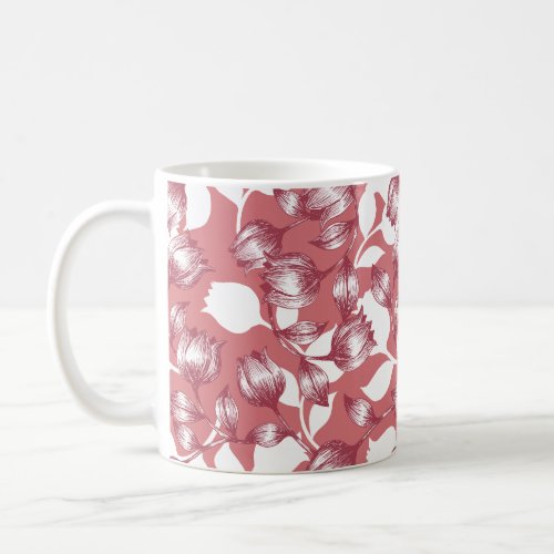Elegant Red Tulip Silhouette Floral Pattern Coffee Mug