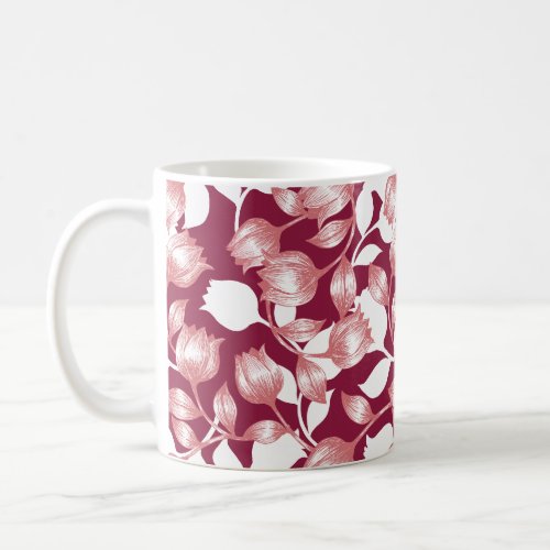 Elegant Red Tulip Silhouette Floral Pattern II Coffee Mug