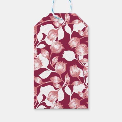 Elegant Red Tulip Silhouette Floral Pattern II Gift Tags