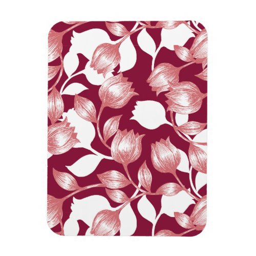 Elegant Red Tulip Silhouette Floral Pattern II Magnet