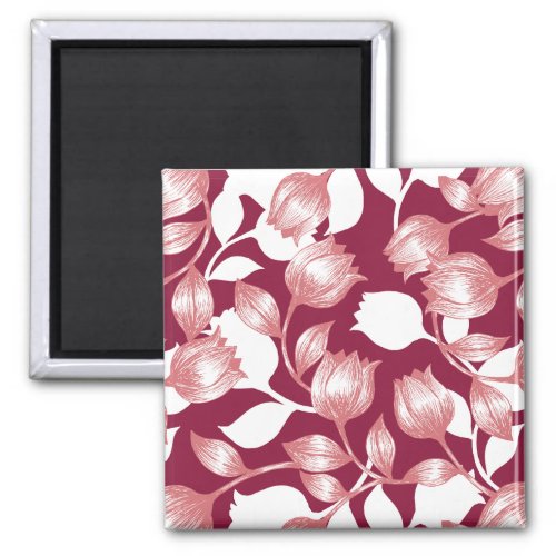 Elegant Red Tulip Silhouette Floral Pattern II Magnet