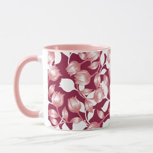 Elegant Red Tulip Silhouette Floral Pattern II Mug