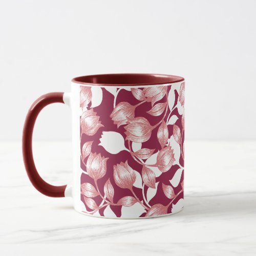 Elegant Red Tulip Silhouette Floral Pattern II Mug