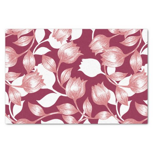 Elegant Red Tulip Silhouette Floral Pattern II Tissue Paper