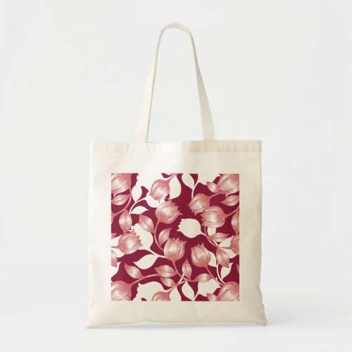 Elegant Red Tulip Silhouette Floral Pattern II Tote Bag
