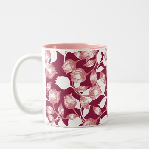 Elegant Red Tulip Silhouette Floral Pattern II Two_Tone Coffee Mug