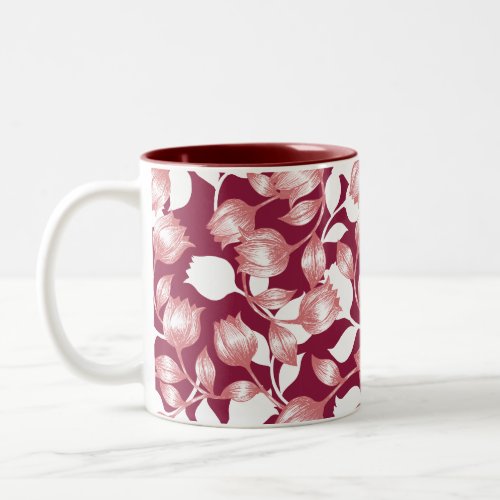Elegant Red Tulip Silhouette Floral Pattern II Two_Tone Coffee Mug