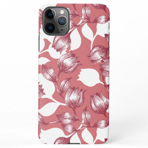 Elegant Red Tulip Silhouette Floral Pattern iPhone 11Pro Max Case