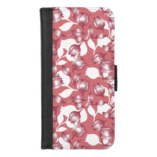 Elegant Red Tulip Silhouette Floral Pattern iPhone 8/7 Wallet Case