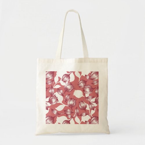 Elegant Red Tulip Silhouette Floral Pattern Tote Bag