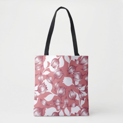 Elegant Red Tulip Silhouette Floral Pattern Tote Bag