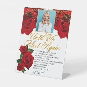 Elegant Red Turkish Roses Funeral Poem Pedestal Sign