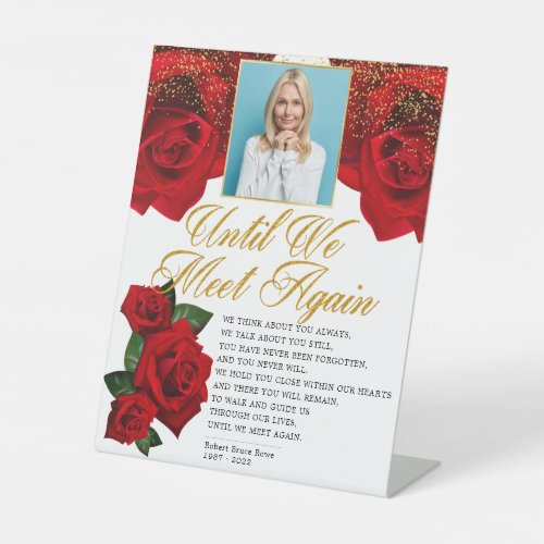 Elegant Red Turkish Roses Funeral Poem Pedestal Sign