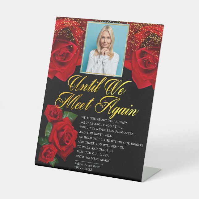 Elegant Red Turkish Roses Funeral Poem Pedestal Sign (Front)