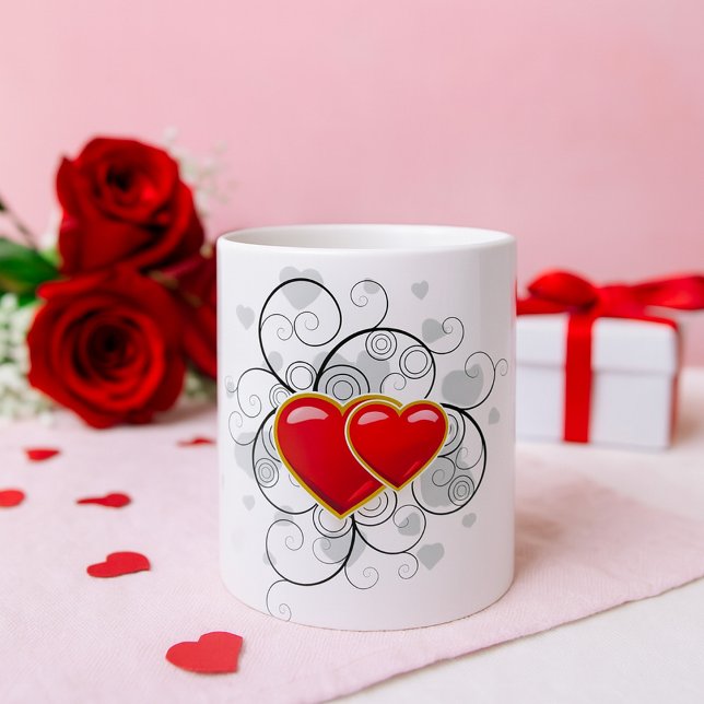 Elegant Red Twin Hearts with Flourish Swirls Coffee Mug (Creator Uploaded)