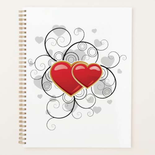 Elegant Red Twin Hearts with Flourish Swirls