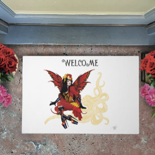 Elegant Red Victorian Steampunk Fairy Octopus Doormat