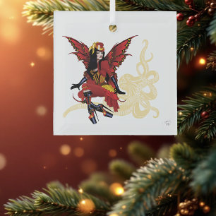 Elegant Red Victorian Steampunk Fairy Octopus Glass Ornament