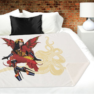 Elegant Red Victorian Steampunk Fairy Octopus Sherpa Blanket