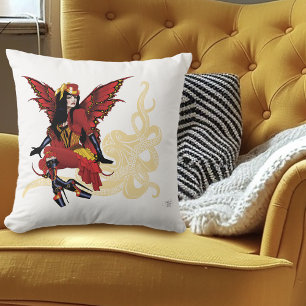 Elegant Red Victorian Steampunk Fairy Octopus Throw Pillow
