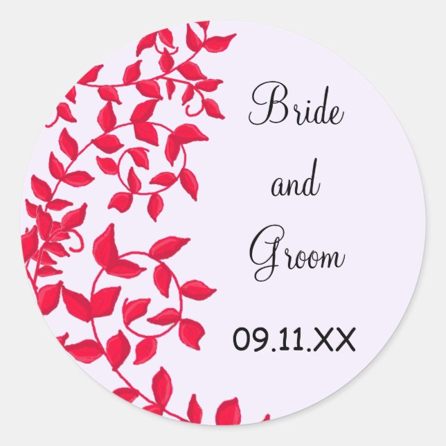 Elegant Red Vines Save the Date Classic Round Sticker (Front)