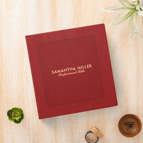 Elegant Red Vintage Faux Leather Gold Typography 3 Ring Binder