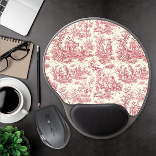 Elegant Red Vintage French Toile de Jouy Gel Mouse Pad