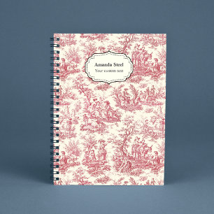 Elegant Red Vintage French Toile De Jouy Notebook