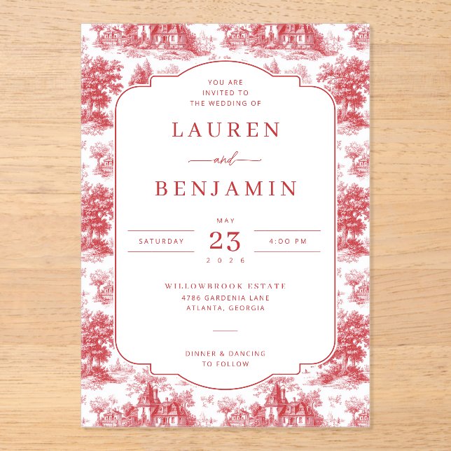 Elegant Red Vintage Houses Acrylic Invitations (Front)