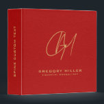 Elegant Red Vintage Leather Modern Monogram 3 Ring Binder<br><div class="desc">Red vintage leather texture background print with a custom modern monogram in suggested gold.</div>
