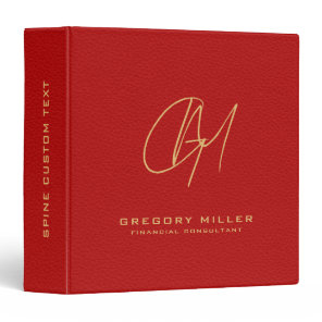 Elegant Red Vintage Leather Modern Monogram 3 Ring Binder