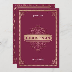 Elegant Red Vintage Style Christmas Party Invitation