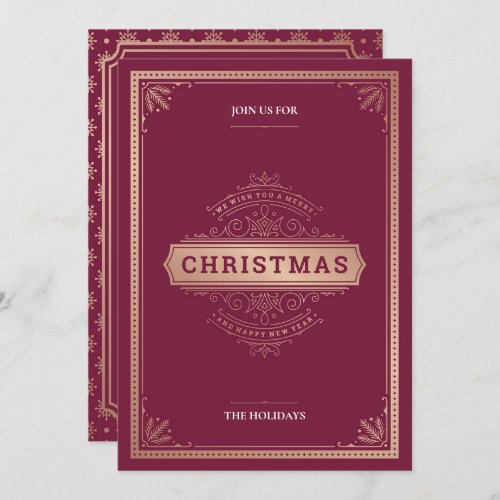 Elegant Red Vintage Style Christmas Party Invitation