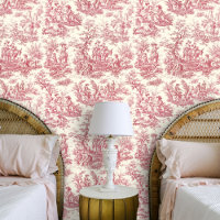 Elegant Red Vintage Toile Botanical Pattern