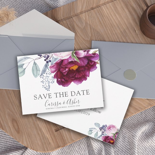 Elegant Red Violet Green Floral Save The Date (Creator Uploaded)