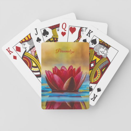Elegant Red Water Lily Lotus Flower Personalized Playing Cards