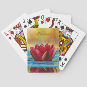 Elegant Red Water Lily Lotus Flower Personalized Poker Cards